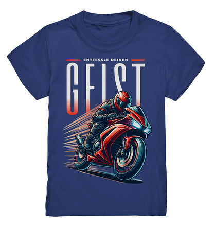 Kinder Shirt mit coolem roten Motorrad - 'Entfessle deinen Geist' - Perfekte Motorradbekleidung für junge BikerKids Premium Shirt