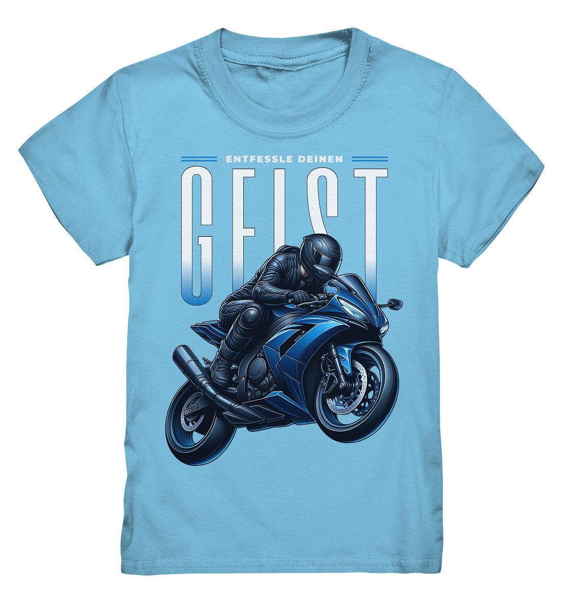 Kinder Motorrad T-Shirt mit blauem Motorrad - Entfessle deinen Geist - Kids Premium Shirt