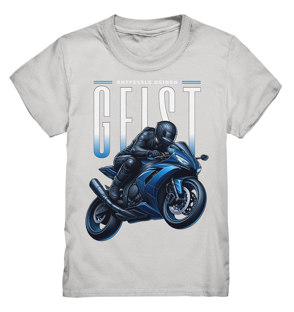 Kinder Motorrad T-Shirt mit blauem Motorrad - Entfessle deinen Geist - Kids Premium Shirt