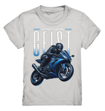 Kinder Motorrad T-Shirt mit blauem Motorrad - Entfessle deinen Geist - Kids Premium Shirt