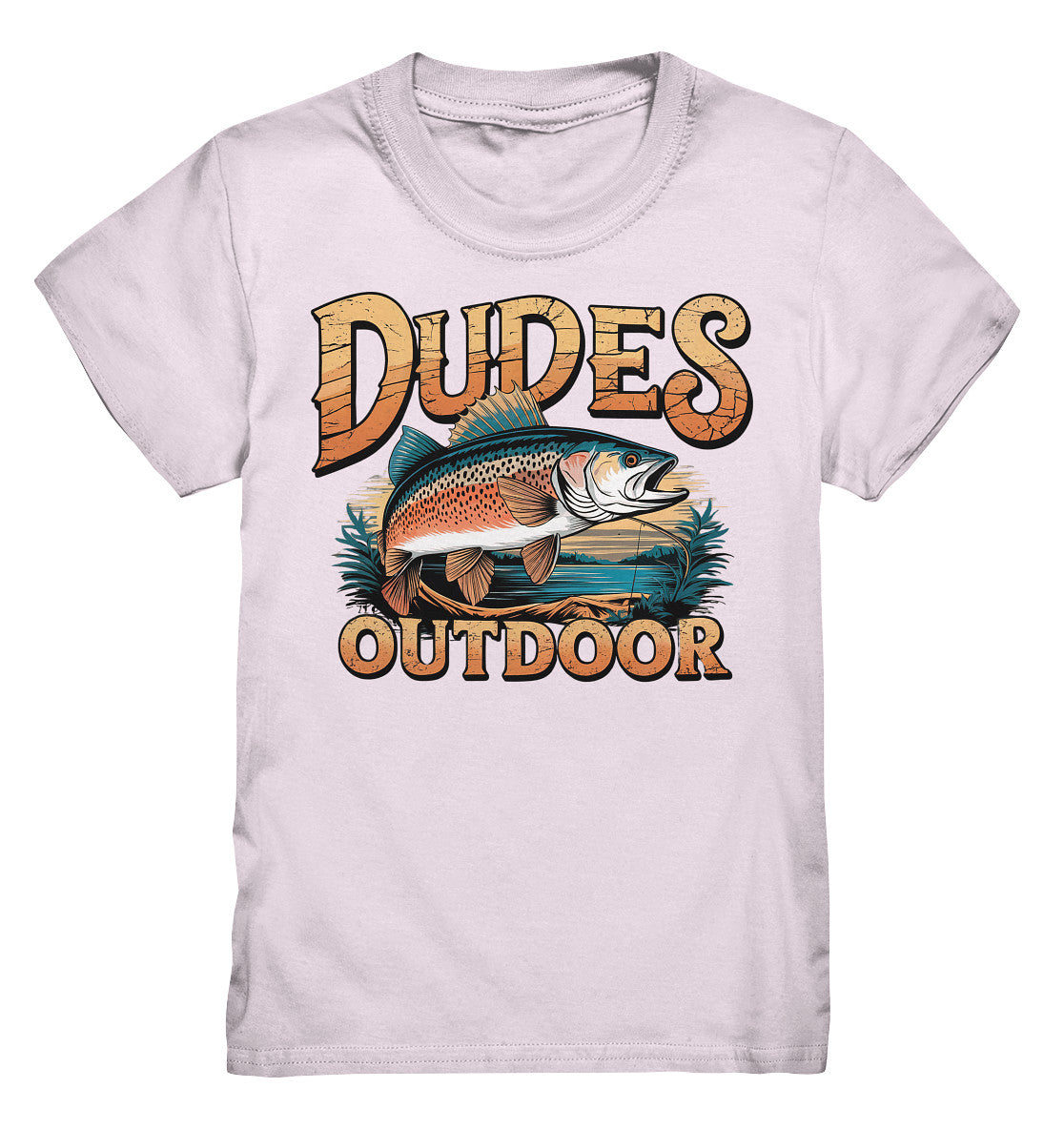 Dudes Outdoor Kinder T-Shirt – Fisch- und Angelruten-Motiv für kleine Angler - Kids Premium Shirt