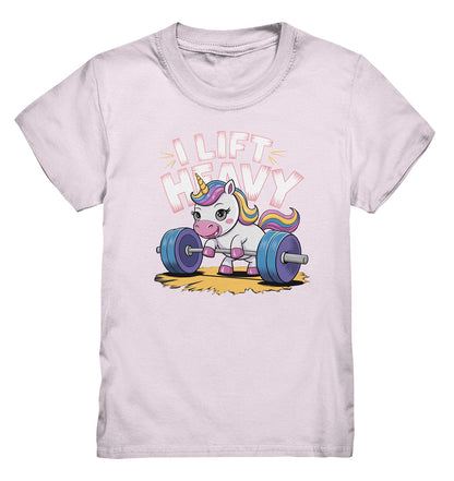 Kinder T-Shirt 'I Lift Heavy' mit Einhorn-Motiv beim Gewichtheben - Kids Premium Shirt