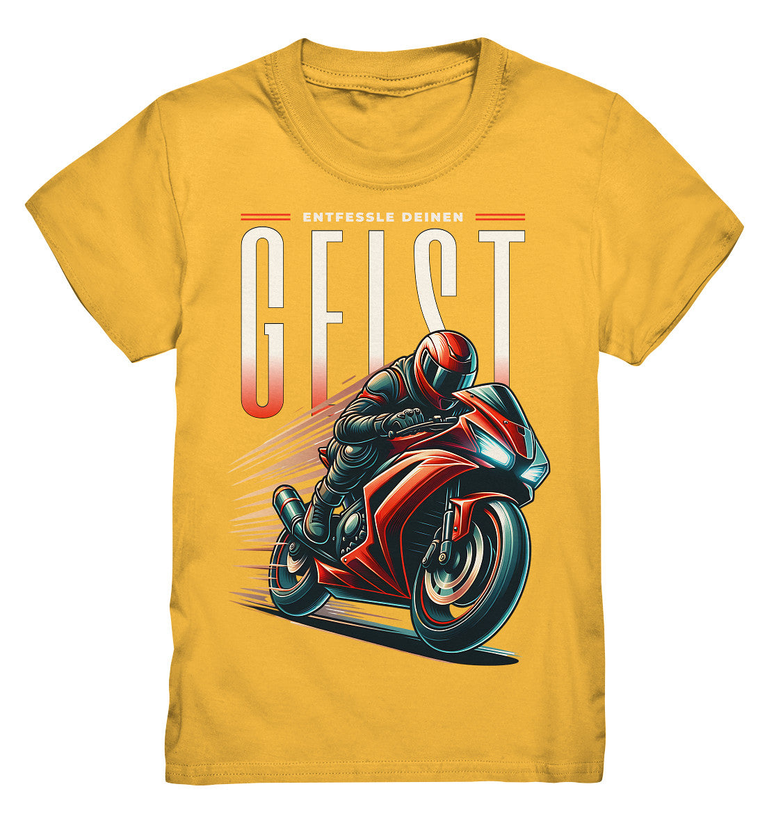 Kinder Shirt mit coolem roten Motorrad - 'Entfessle deinen Geist' - Perfekte Motorradbekleidung für junge BikerKids Premium Shirt