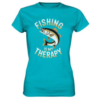 Stylisches Damen Angler T-Shirt – Fisch Motiv mit dem Spruch: 'Fishing is my Therapy' - Ladies Premium Shirt