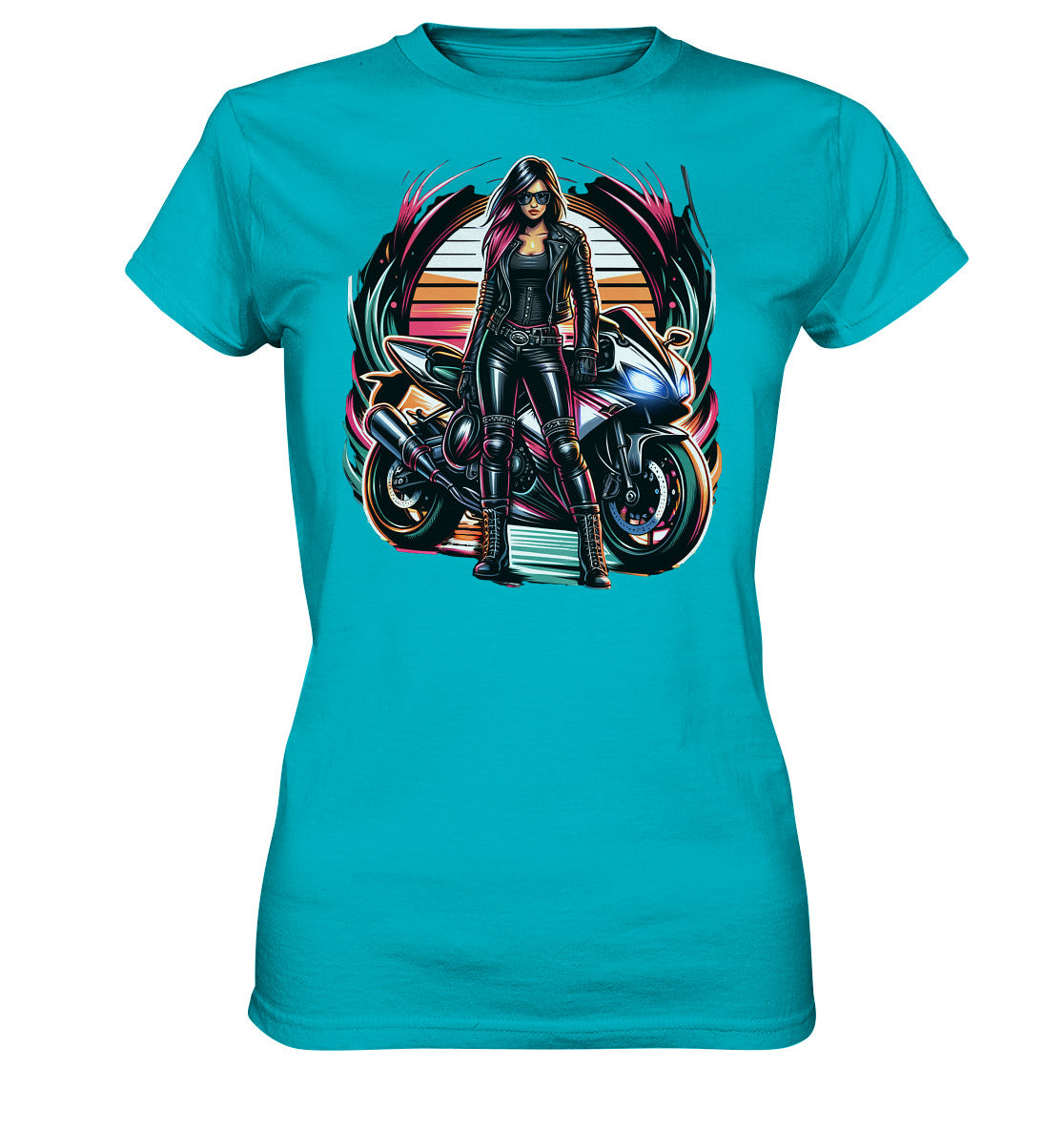 Motorraddesign mit Lederlady & heißem Bike - Stilvolles Damen T-Shirt - Ladies Premium Shirt