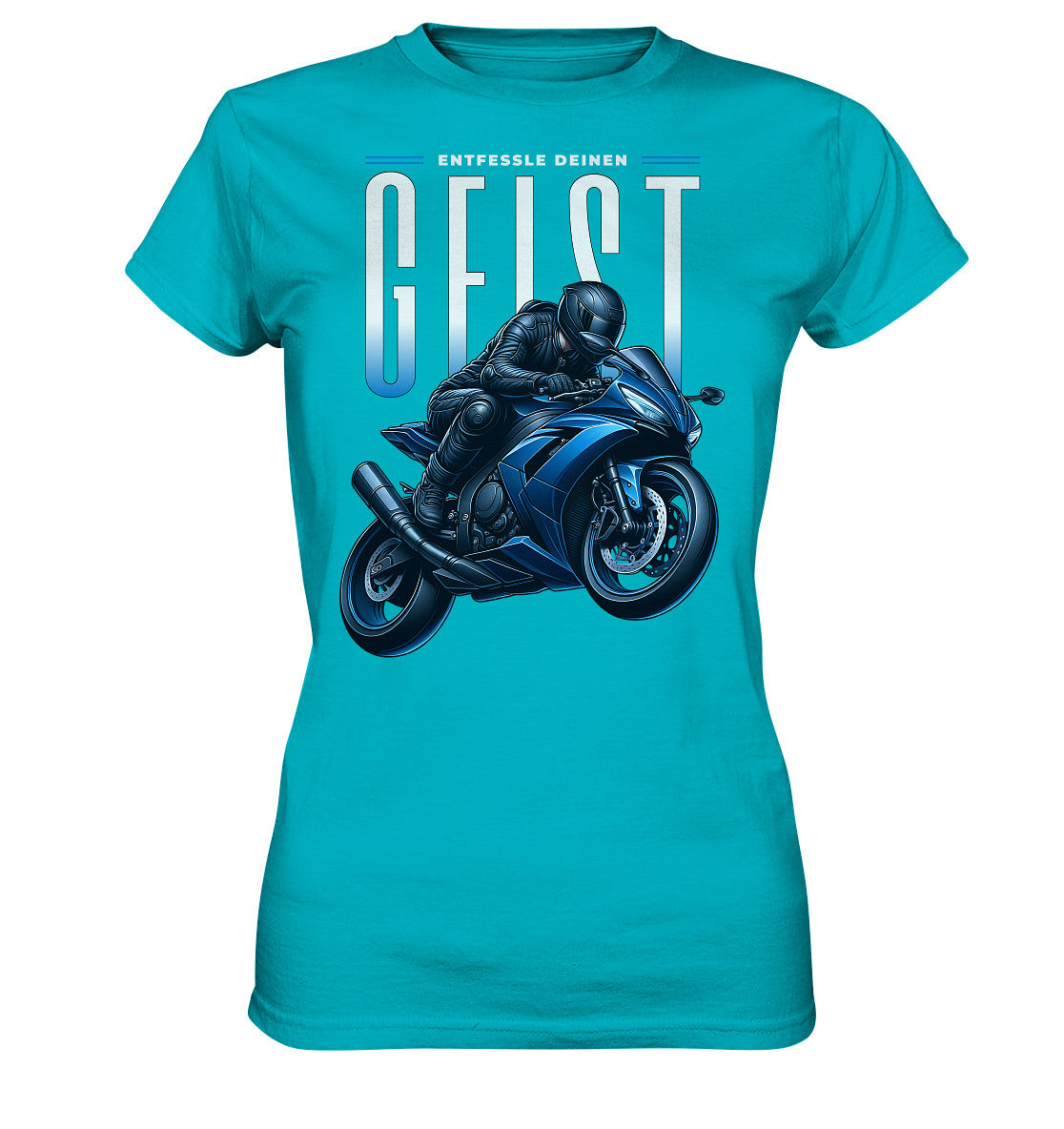 Entfessle deinen Geist - Damen Shirt für abenteuerlustige Motorradfahrer, blaues Motorrad - Ladies Premium Shirt