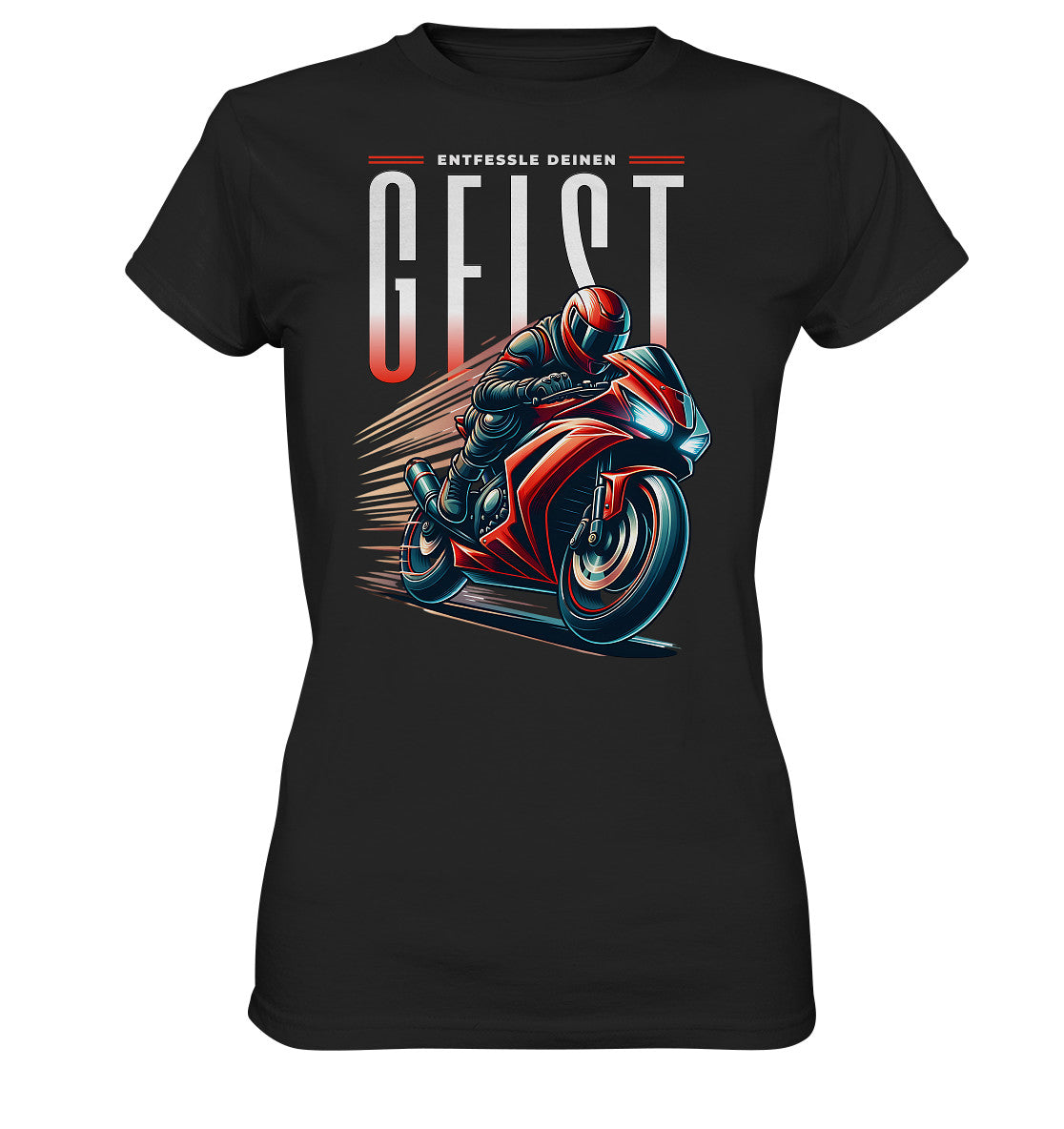 Exklusives Ladies Premium Shirt: Rotes Motorrad | Entfessle deinen Geist- Premium Unisex Hoodie - Ladies Premium Shirt