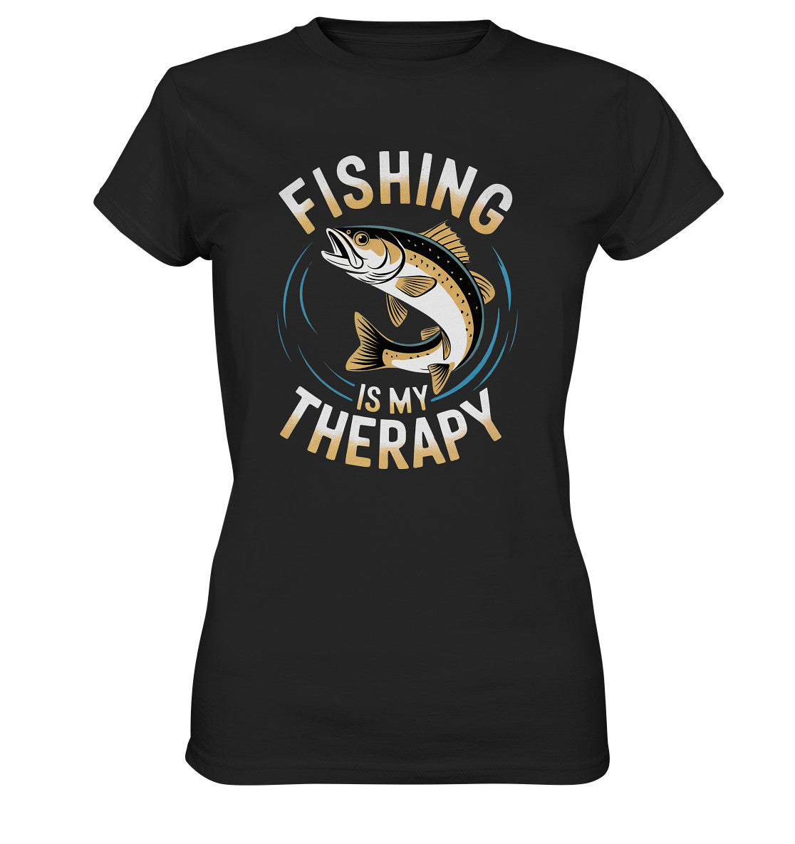 Stylisches Damen Angler T-Shirt – Fisch Motiv mit dem Spruch: 'Fishing is my Therapy' - Ladies Premium Shirt