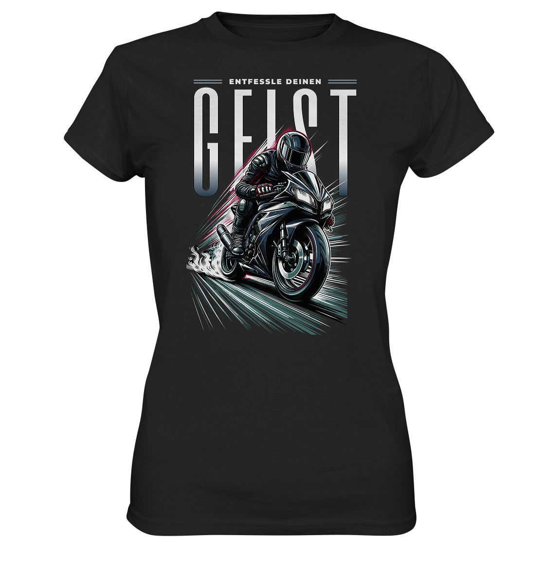 Ladies Premium Shirt - Schwarzes Motorrad Design: 'Entfessle deinen Geist' - Ladies Premium Shirt