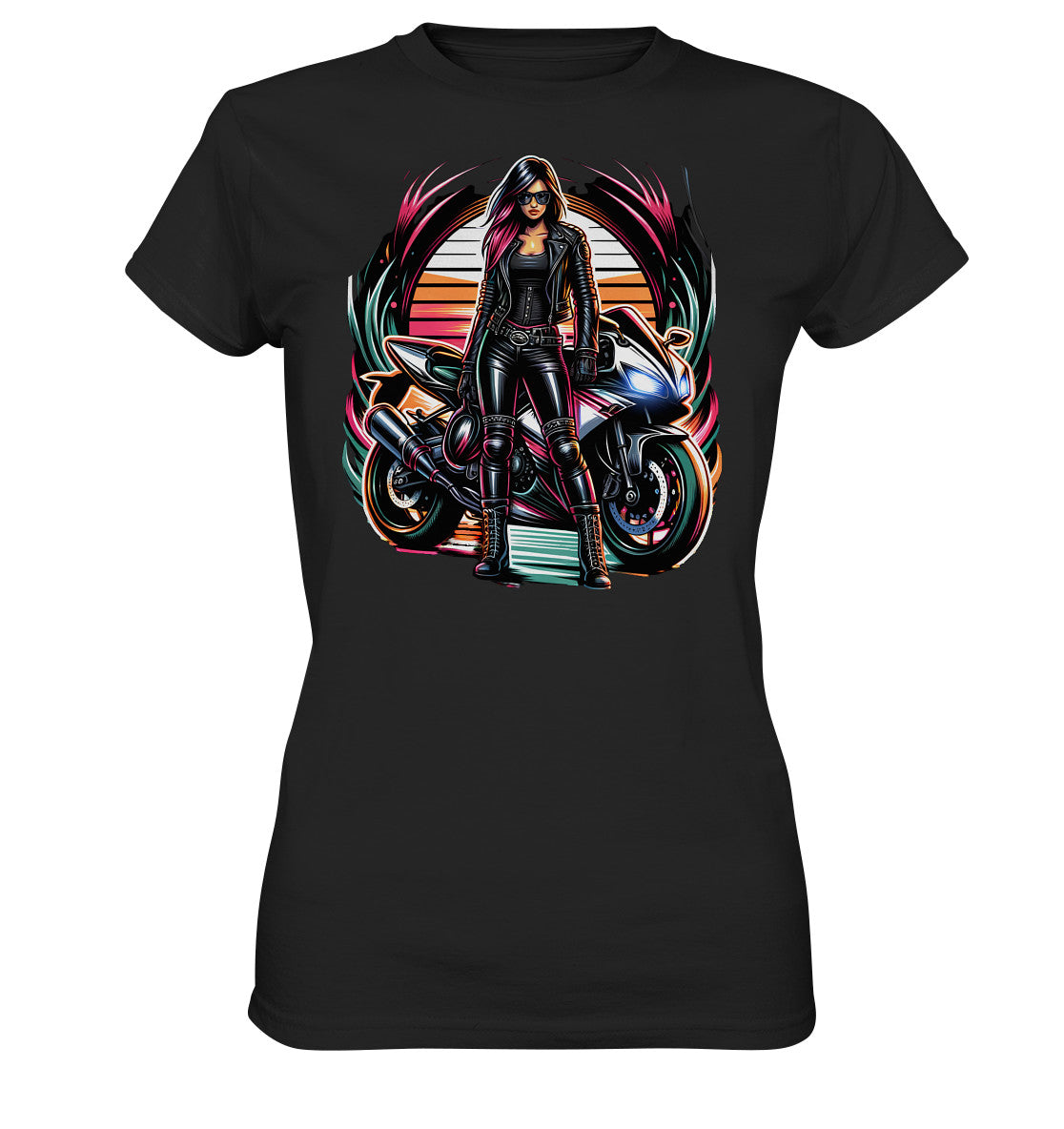 Motorraddesign mit Lederlady & heißem Bike - Stilvolles Damen T-Shirt - Ladies Premium Shirt