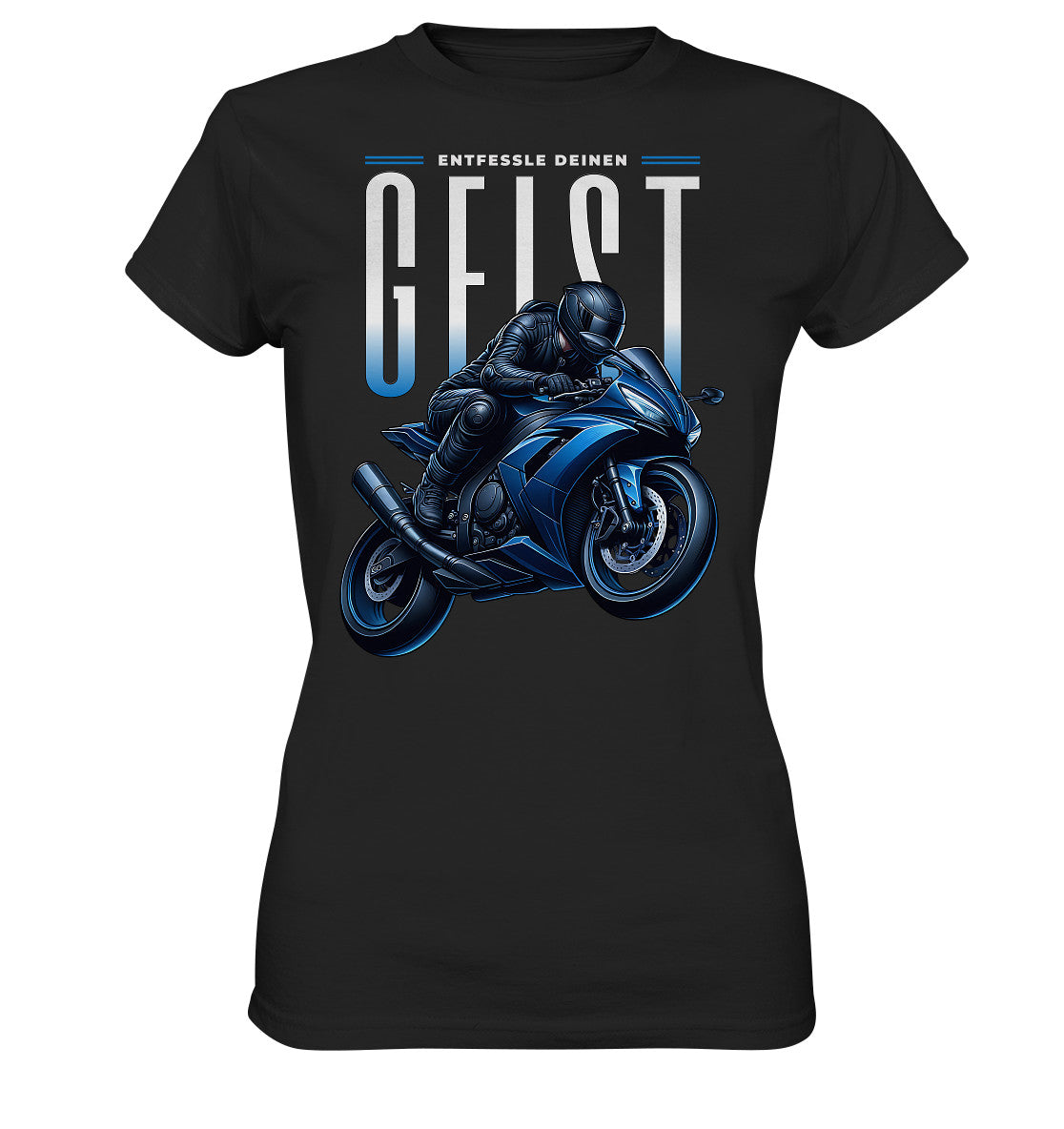 Entfessle deinen Geist - Damen Shirt für abenteuerlustige Motorradfahrer, blaues Motorrad - Ladies Premium Shirt