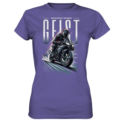 Ladies Premium Shirt - Schwarzes Motorrad Design: 'Entfessle deinen Geist' - Ladies Premium Shirt