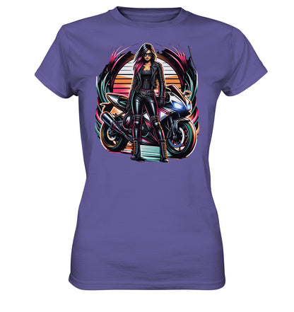 Motorraddesign mit Lederlady & heißem Bike - Stilvolles Damen T-Shirt - Ladies Premium Shirt