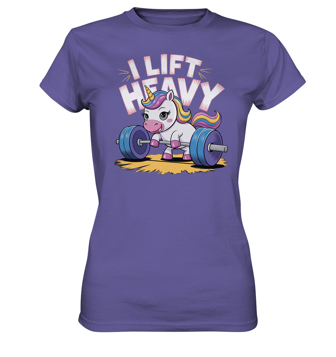 Lustiges Damen T-Shirt: Einhorn beim Gewichtheben - 'I Lift Heavy' - Ladies Premium Shirt