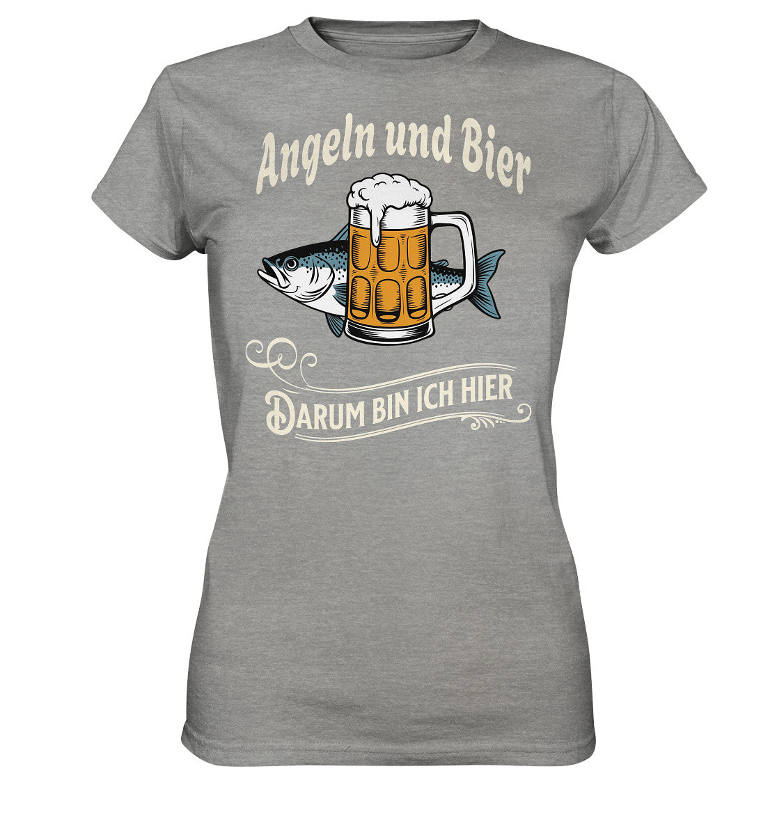 Lustiges Damen T-Shirt - 'Angeln und Bier, darum bin ich hier' | Perfekt für Anglerinne - Ladies Premium Shirt