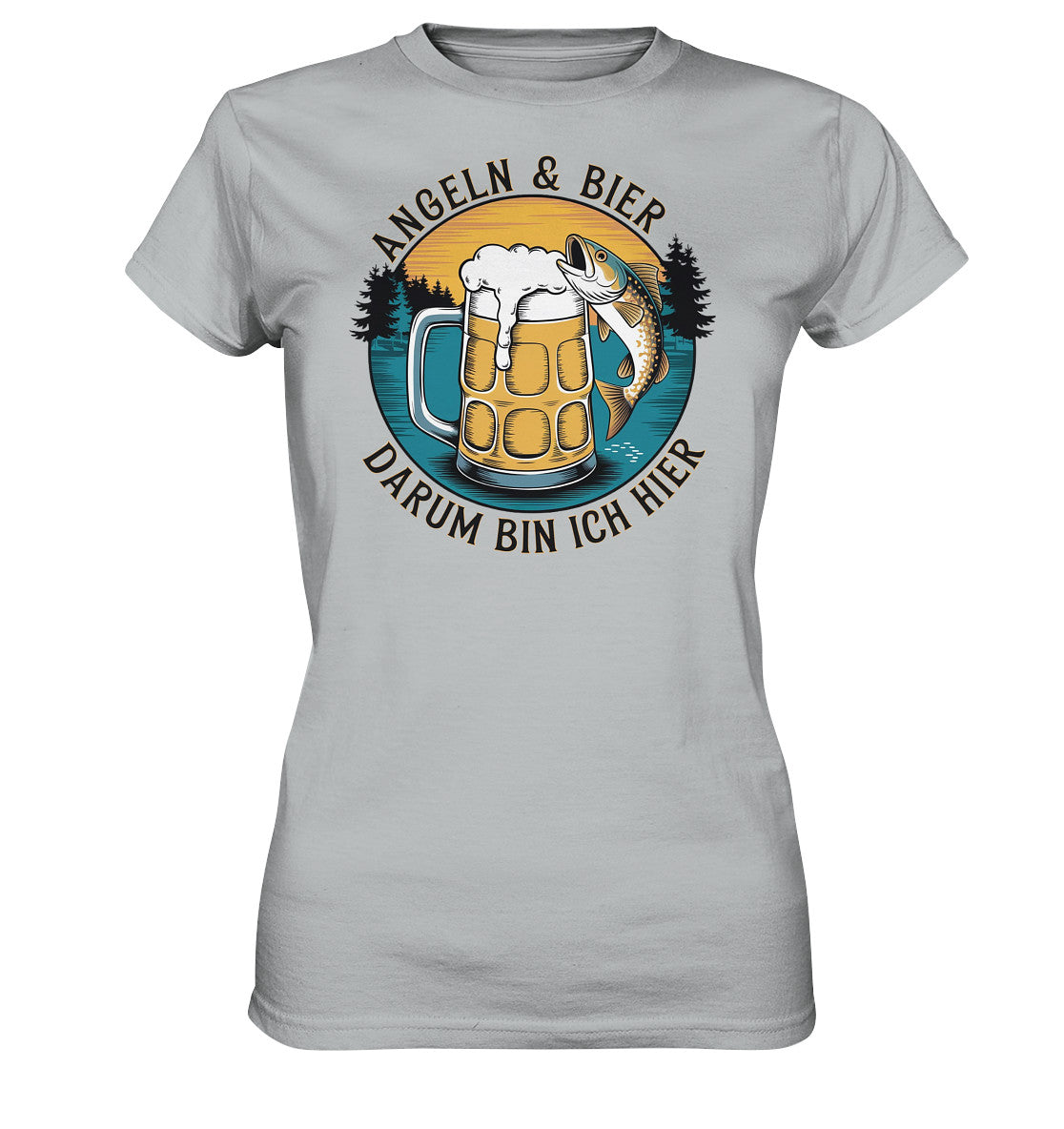 Komfortables Lady Shirt mit Humorvollem Spruch - Angeln und Bier, darum bin ich hier - Ladies Premium Shirt