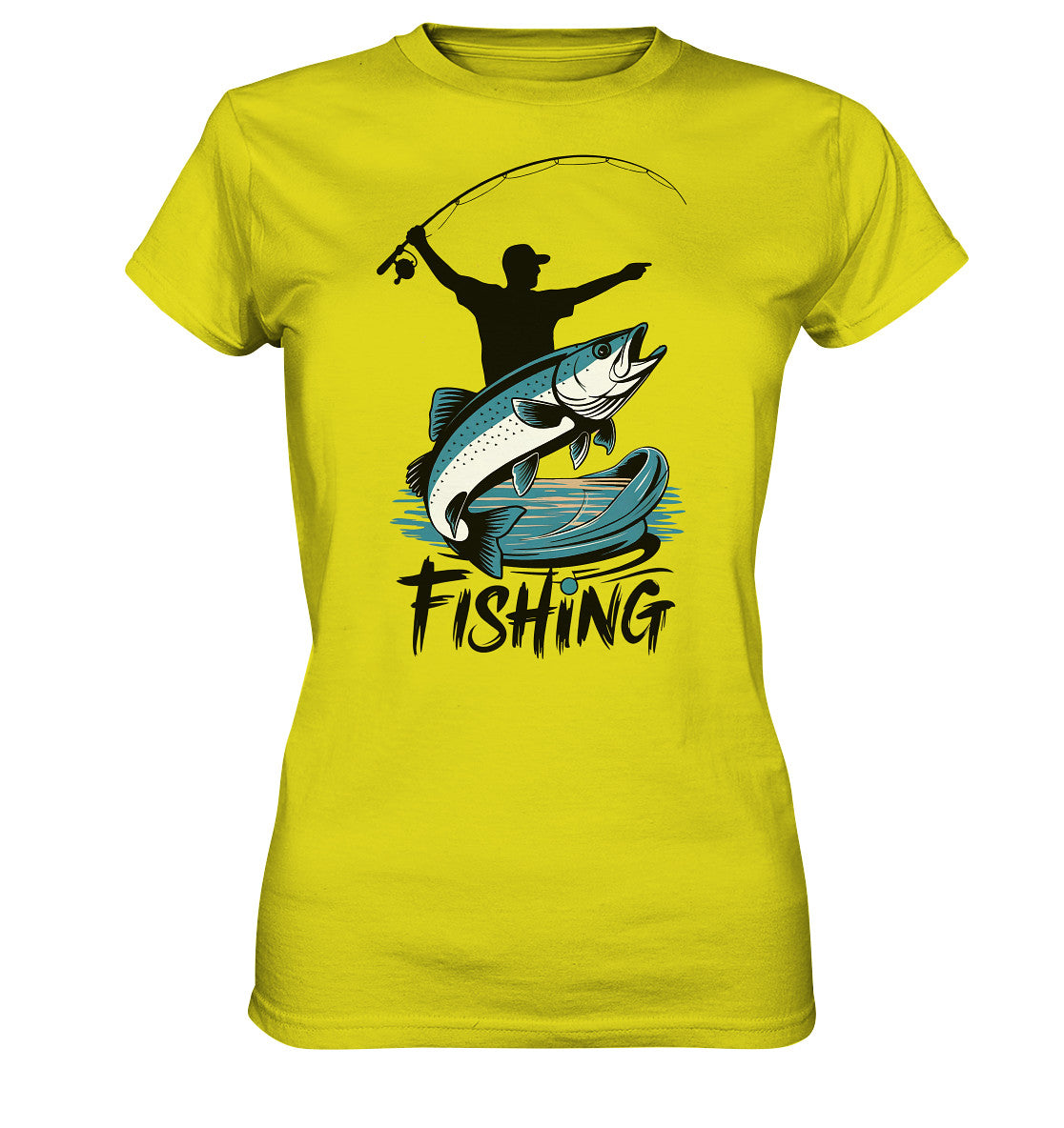 Damen Angler T-Shirt - Stylisches Design mit Angelmotiv & 'Fishing' Spruch - Ladies Premium Shirt