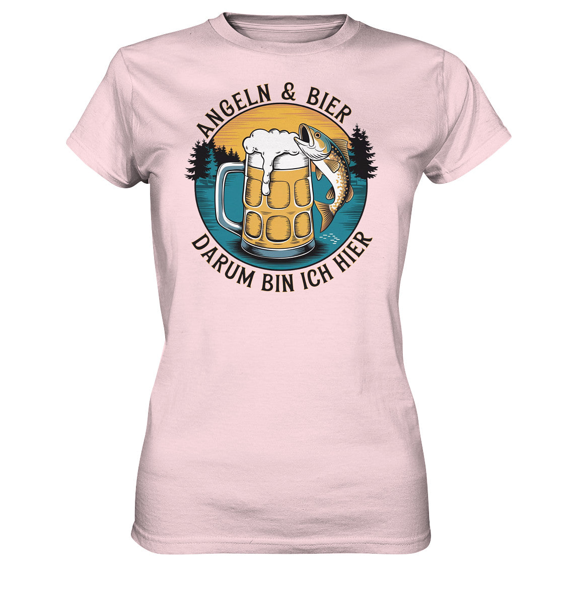 Komfortables Lady Shirt mit Humorvollem Spruch - Angeln und Bier, darum bin ich hier - Ladies Premium Shirt