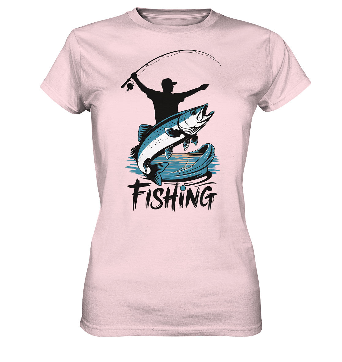 Damen Angler T-Shirt - Stylisches Design mit Angelmotiv & 'Fishing' Spruch - Ladies Premium Shirt