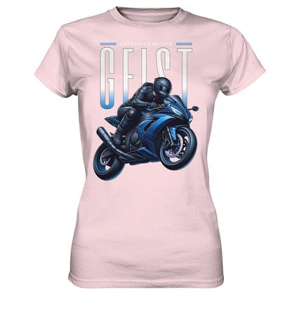 Entfessle deinen Geist - Damen Shirt für abenteuerlustige Motorradfahrer, blaues Motorrad - Ladies Premium Shirt