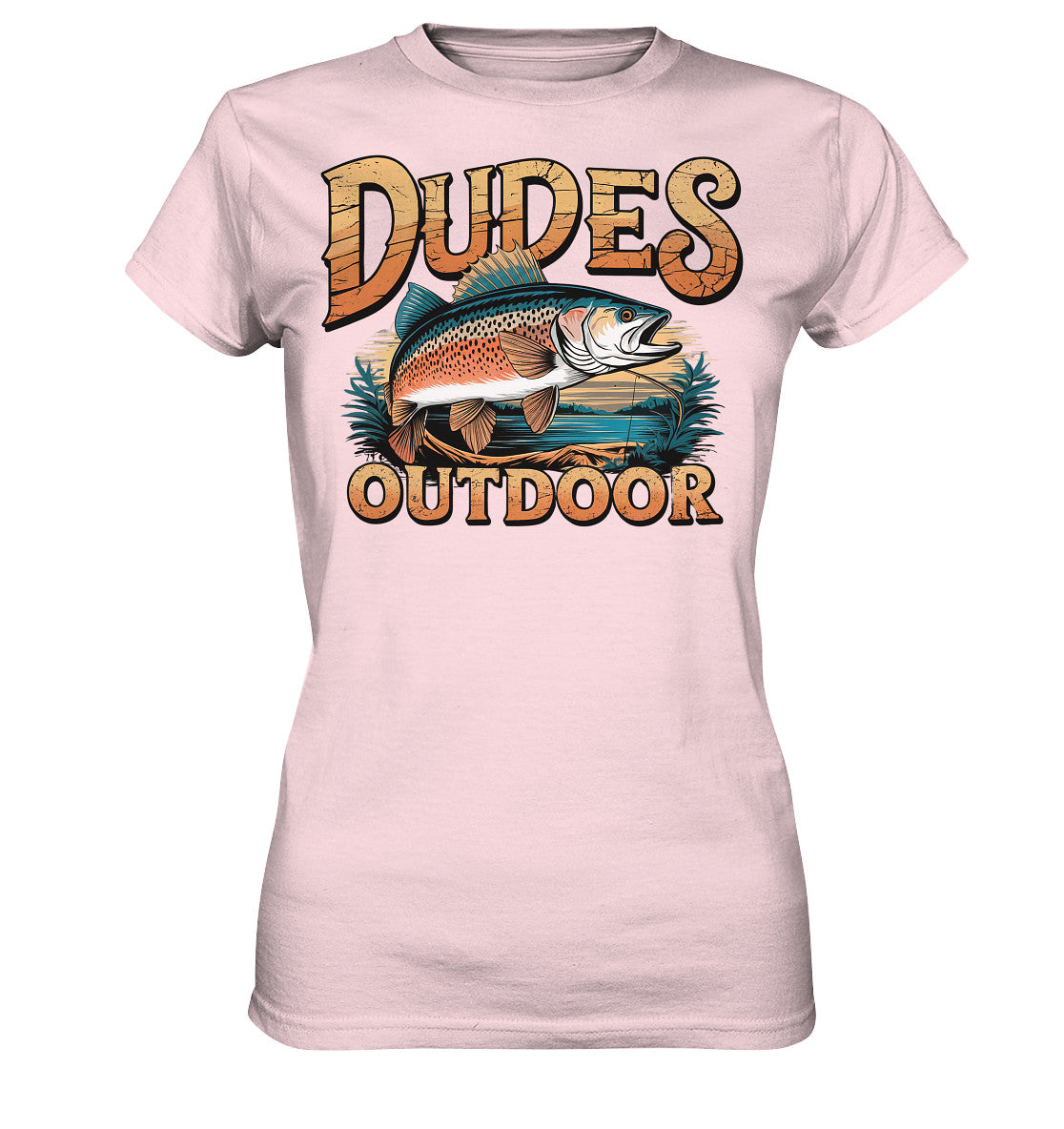 Cooles Ladys Shirt mit 'Dudes Outdoor' Spruch und stylischem Fisch-Motiv - Ladies Premium Shirt