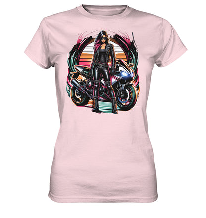 Motorraddesign mit Lederlady & heißem Bike - Stilvolles Damen T-Shirt - Ladies Premium Shirt