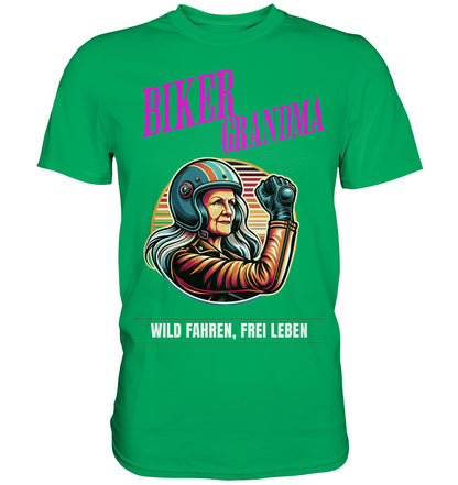 Stilvolles T-Shirt für Omas: 'Wild fahren, frei leben' – Motorrad-Liebe - Premium Shirt für Biker