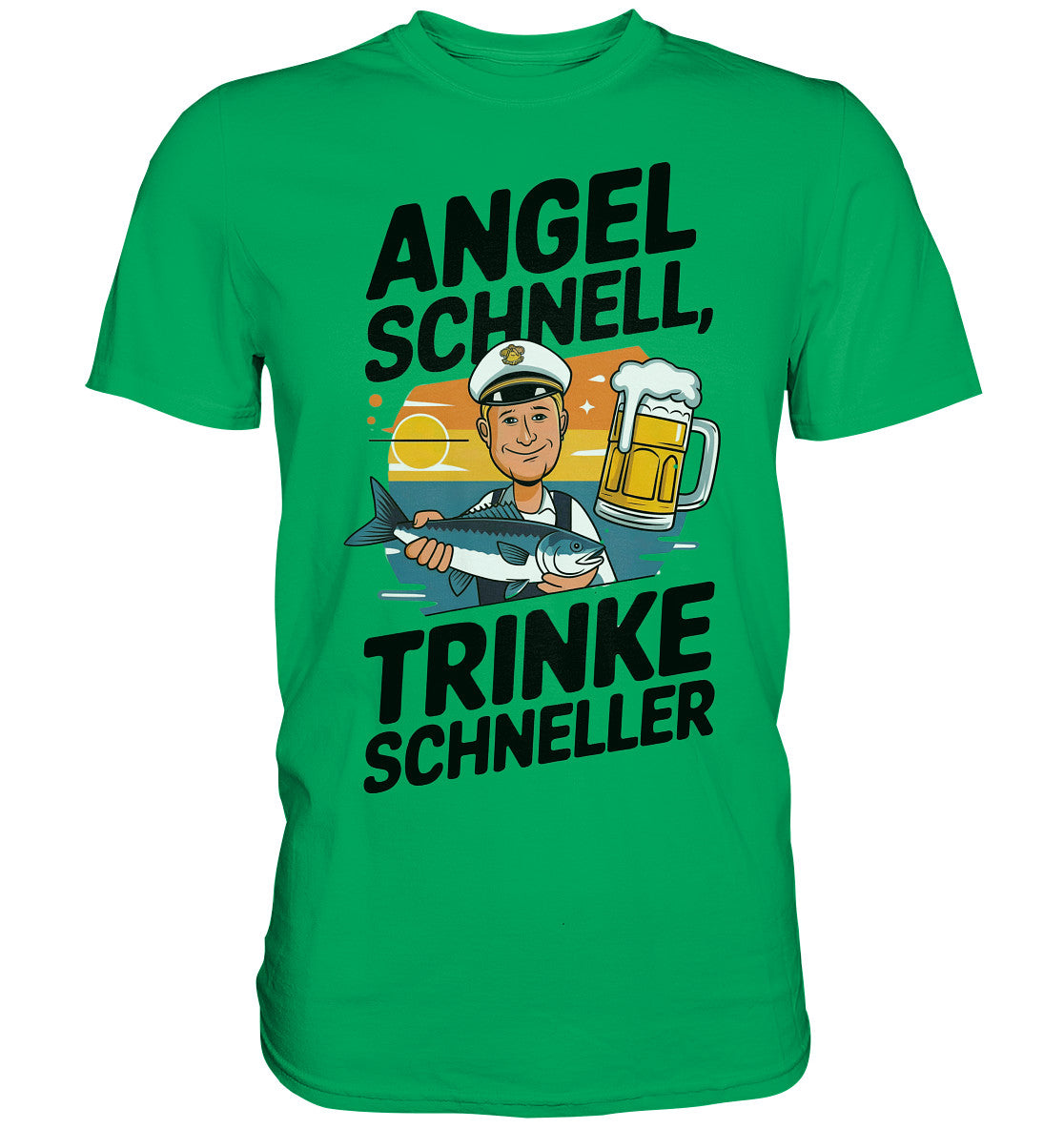 Lustiges Angler T-Shirt mit Spruch: 'Angel schnell, trinke schneller' - Premium Shirt