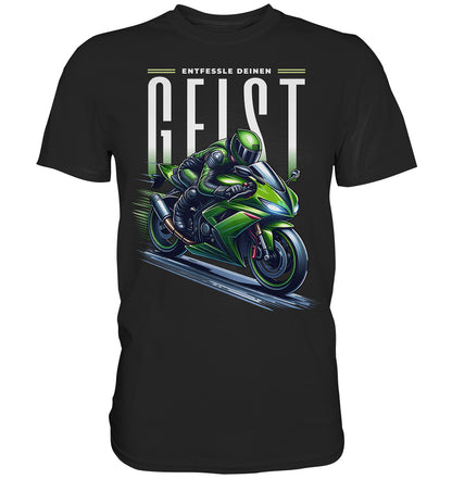 Grünes Motorrad T-Shirt, Entfessle deinen Geist für Motorradfahrer, Biker, Motorrad