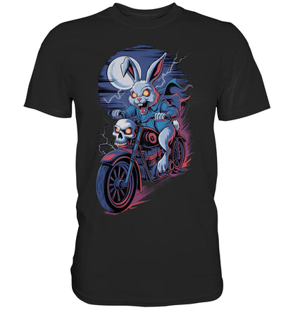 Horror Hase auf Motorrad T-Shirt – Furchteinflößendes Statement für Motorradfahrer - Premium Shirt