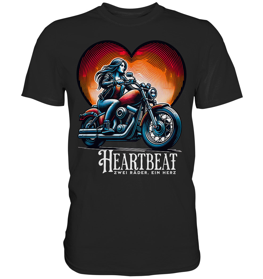 Heartbeat – Zwei Räder, Ein Herz. Cooles Design für Bikerinnen und Frauen auf dem Motorrad - Premium Shirt