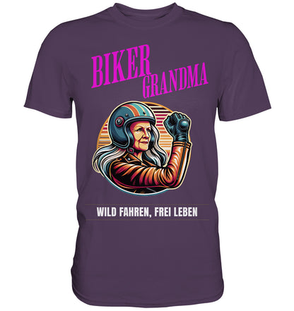 Stilvolles T-Shirt für Omas: 'Wild fahren, frei leben' – Motorrad-Liebe - Premium Shirt für Biker