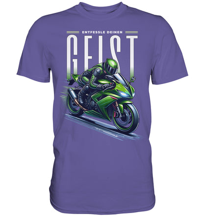 Grünes Motorrad T-Shirt, Entfessle deinen Geist für Motorradfahrer, Biker, Motorrad