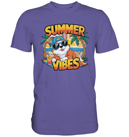 Sommerliches Cartoon-T-Shirt mit coolem Hund Summer Vibes - Premium Shirt