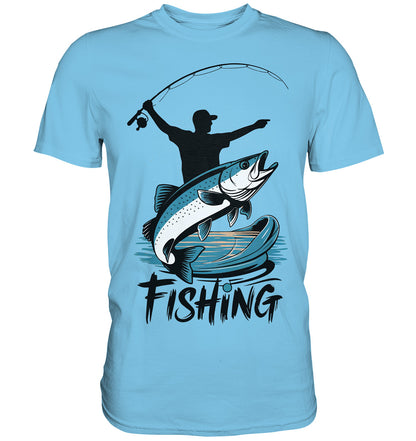 Angler T-Shirt – 'Fishing' Spruch mit stylischem Angler-Motiv für Angler auch als Geschenk für Angler - Premium Shirt