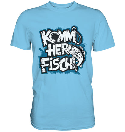 Angler T-Shirt mit Fischmotiv und Spruch 'Komm Her Fischi' – Perfekt als Geschenk für Angler - Premium Shirt