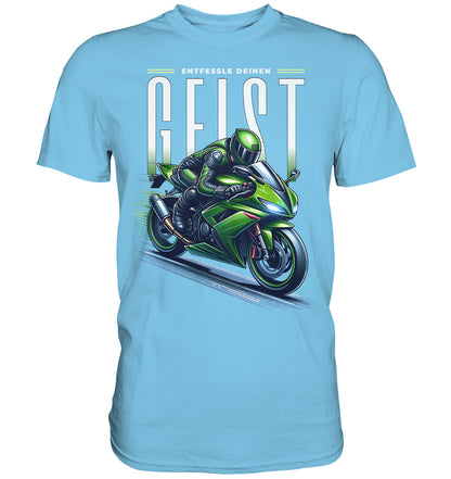 Grünes Motorrad T-Shirt, Entfessle deinen Geist für Motorradfahrer, Biker, Motorrad