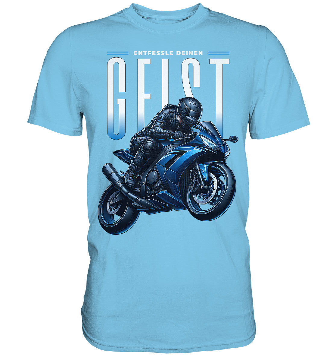 Biker-Shirt mit blauem Motorrad - Entfessle deinen Geist - Premium Shirt