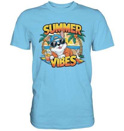 Sommerliches Cartoon-T-Shirt mit coolem Hund Summer Vibes - Premium Shirt