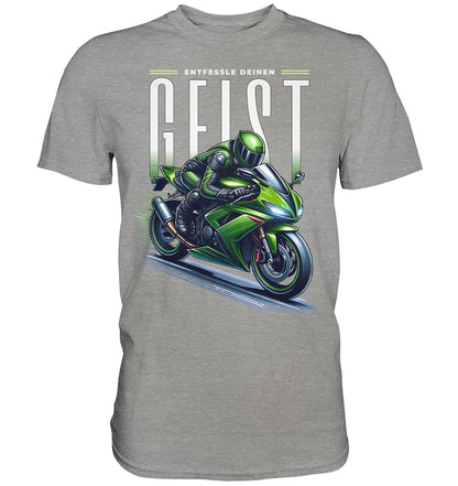 Grünes Motorrad T-Shirt, Entfessle deinen Geist für Motorradfahrer, Biker, Motorrad