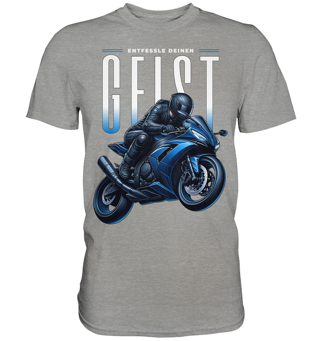 Biker-Shirt mit blauem Motorrad - Entfessle deinen Geist - Premium Shirt