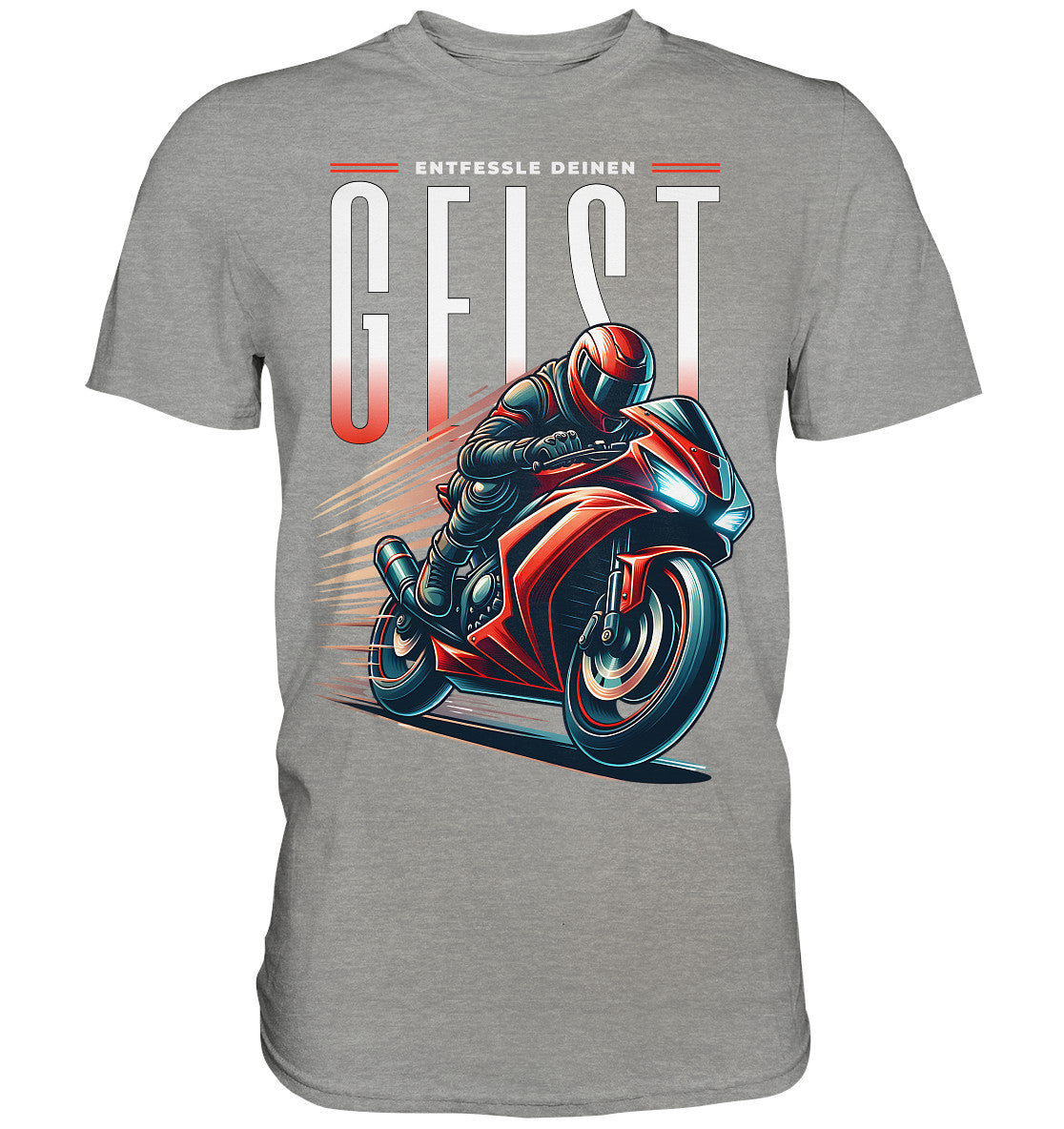 T-Shirt mit rotem Motorrad Motiv - Entfessle deinen Geist | Perfekte Motorradbekleidung für Biker und Motorradfahrer - Premium Shirt