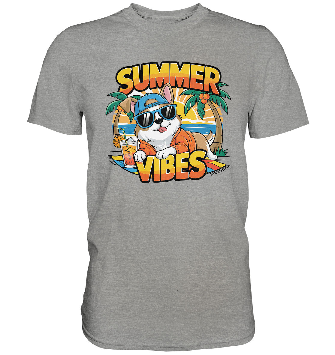 Sommerliches Cartoon-T-Shirt mit coolem Hund Summer Vibes - Premium Shirt