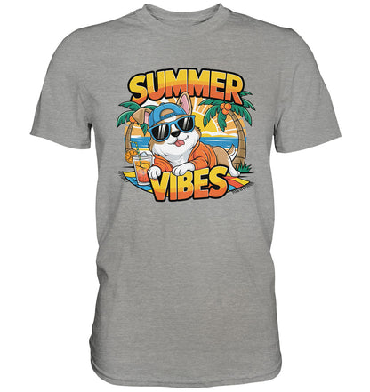 Sommerliches Cartoon-T-Shirt mit coolem Hund Summer Vibes - Premium Shirt