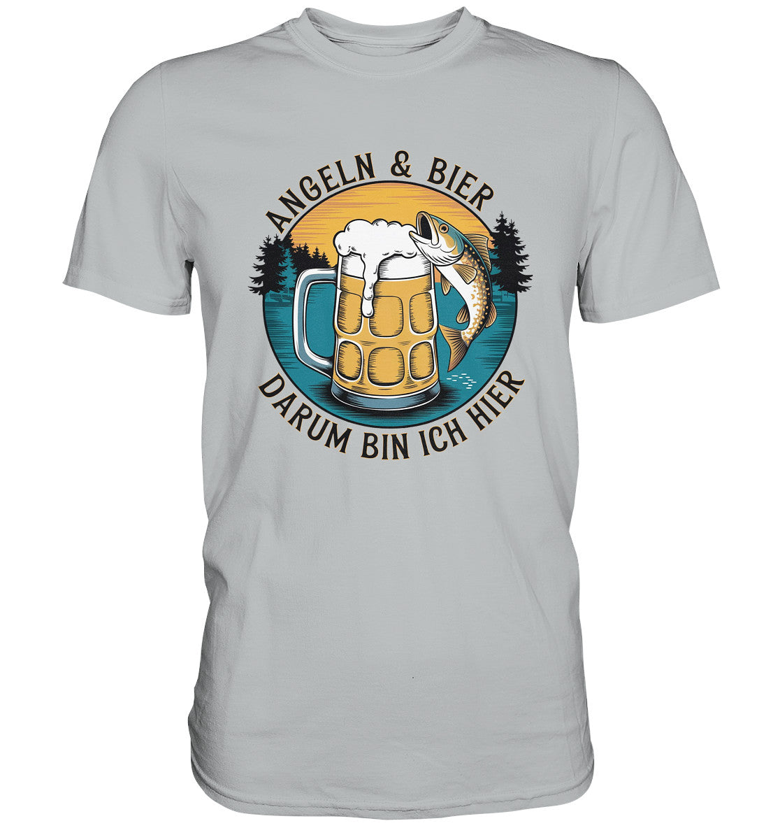 Angeln und Bier, darum bin ich hier T-Shirt – Perfekt für Angler und Genießer - Premium Shirt