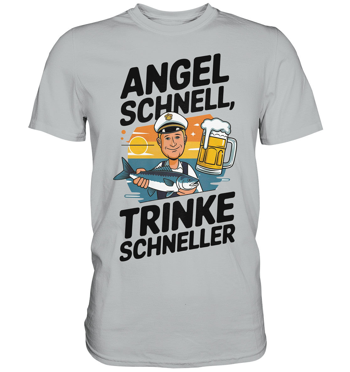 Lustiges Angler T-Shirt mit Spruch: 'Angel schnell, trinke schneller' - Premium Shirt