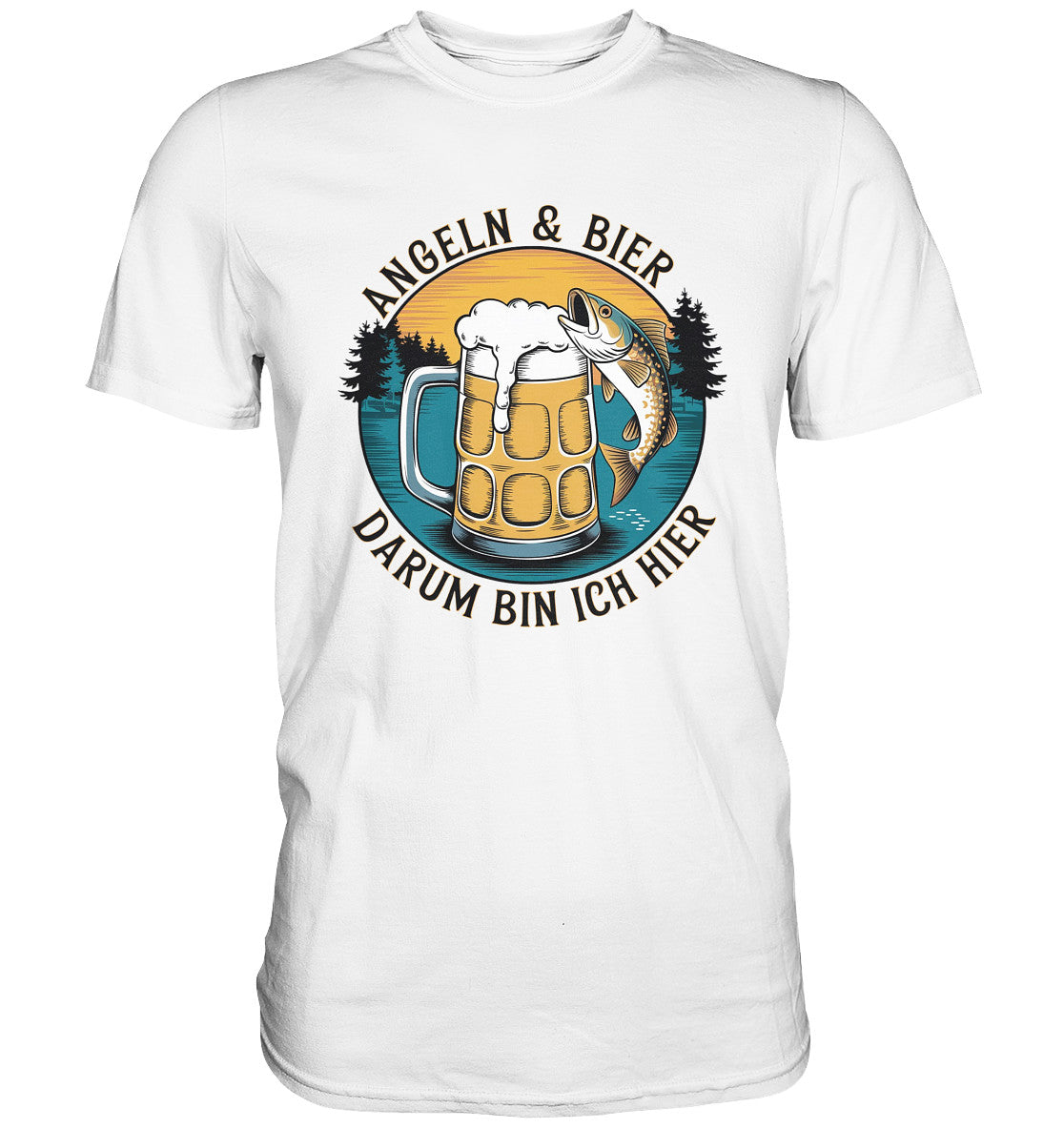 Angeln und Bier, darum bin ich hier T-Shirt – Perfekt für Angler und Genießer - Premium Shirt