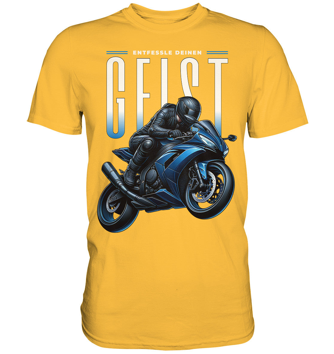 Biker-Shirt mit blauem Motorrad - Entfessle deinen Geist - Premium Shirt