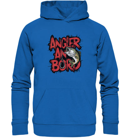 Stylischer Hoodie für Angler - Angler an Bord! | Fisch Motiv und cooler Schriftzug - Premium Unisex Hoodie