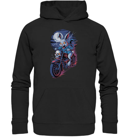 Horror Hase auf Motorrad Hoodie – Furchteinflößende und Stilvolle Mode für Biker - Premium Unisex Hoodie